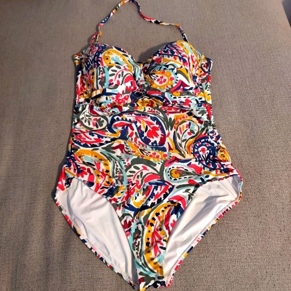 Anne Cole Paisley Twist One-Piece Halter Swimsuit Sz-16